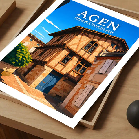 Affiche - Agen - Maison à pans de bois