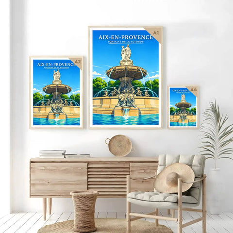Affiche - Aix-en-Provence - Fontaine de la Rotonde