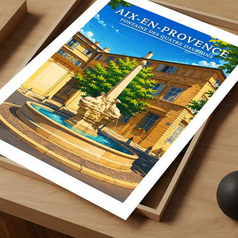 Affiche - Aix-en-Provence - Fontaine des Quatre Dauphins