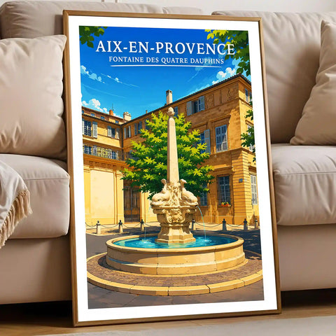 Affiche - Aix-en-Provence - Fontaine des Quatre Dauphins