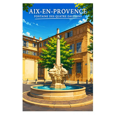 Affiche - Aix-en-Provence - Fontaine des Quatre Dauphins