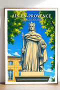 Affiche Aix-en-Provence Statue du Roi René