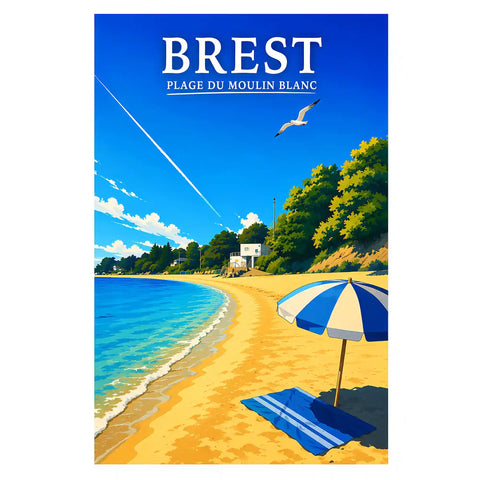 Affiche Brest Plage du Moulin Blanc