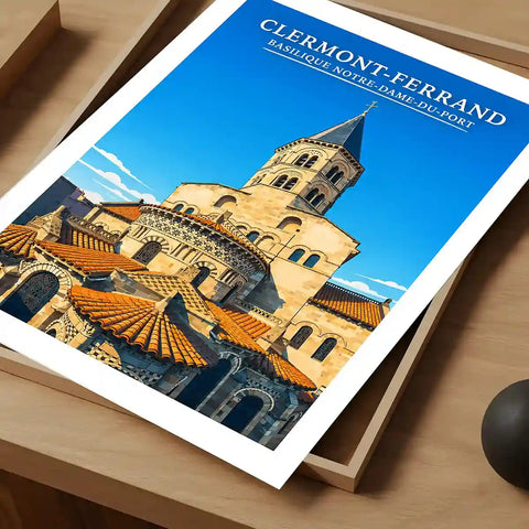 Affiche - Clermont-Ferrand - Basilique Notre-Dame-du-Port - affiche clermont-ferrand