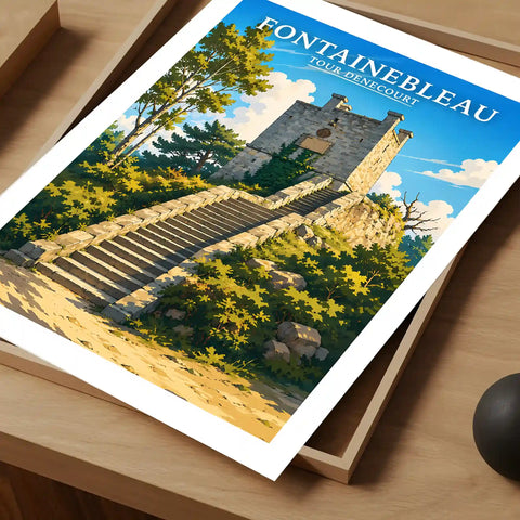 Affiche - Fontainebleau - Tour Denecourt - affiche fontainebleau