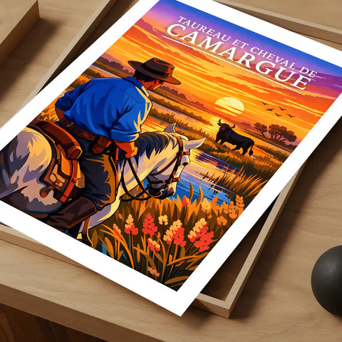 Affiche - Taureau & Cheval de Camargue
