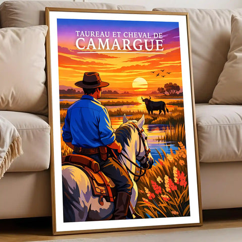 Affiche - Taureau & Cheval de Camargue