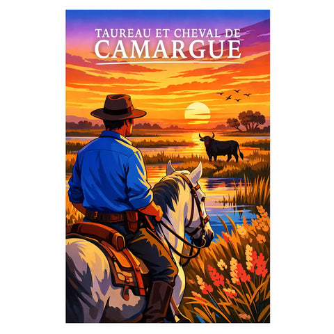 Affiche - Taureau & Cheval de Camargue