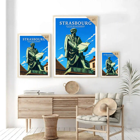 Affiche Strasbourg Statue de Gutenberg